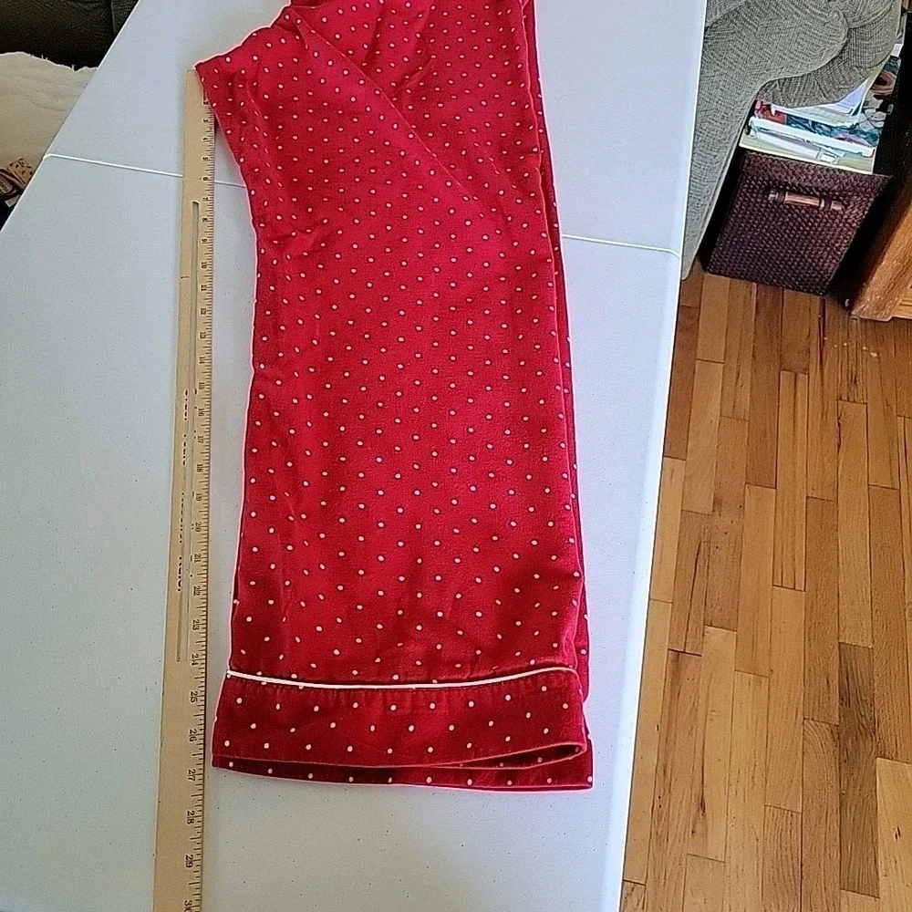 Lands End Flannel Pajama Pants Medium Red Polka Dot Casual Lounge Preppy Relaxed